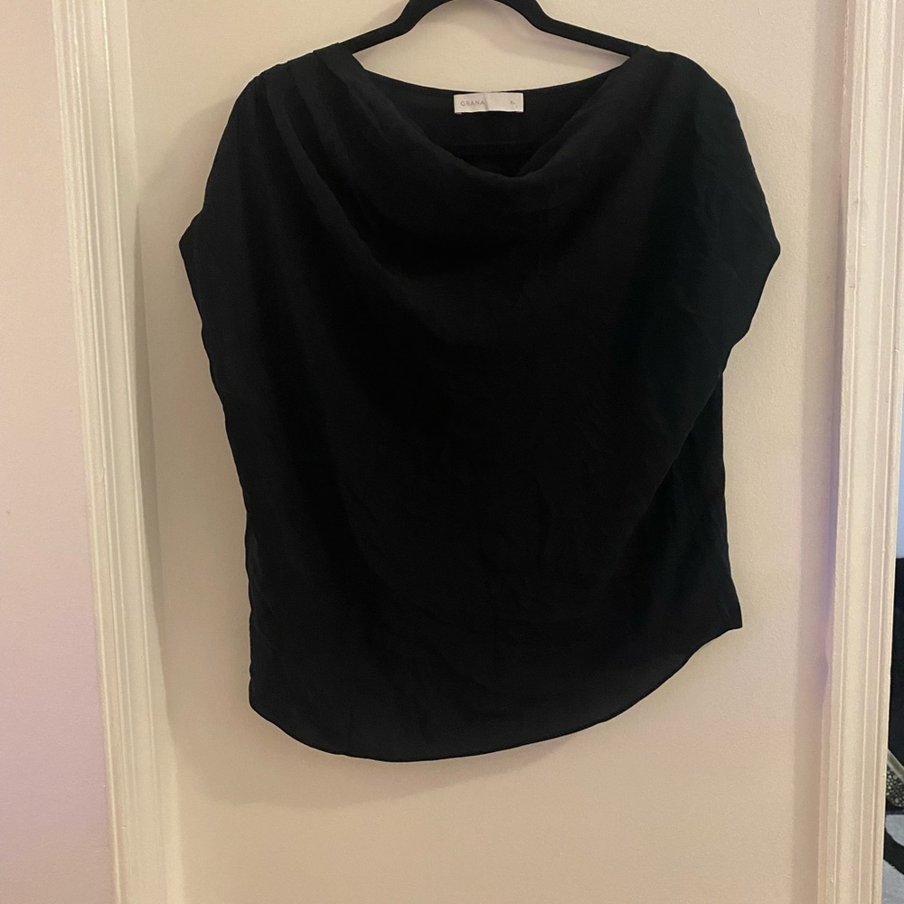 Grana Black Short Sleeve Draped Neck Top